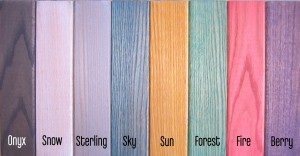 Dapwood colors- Onyx, Snow, Sterling, Sky, Sun, Forest, Fire and Berry