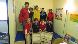 Bat House's made by 1st through 4th graders with Dapwood scrap wood
